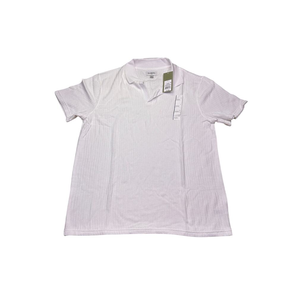 Goodfellow & Co White Rib Knit Polo Shirt Men's Large Short Sleeve NWT Cotton